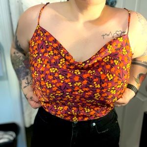 Zara Flower Print Silk Crop Camisole